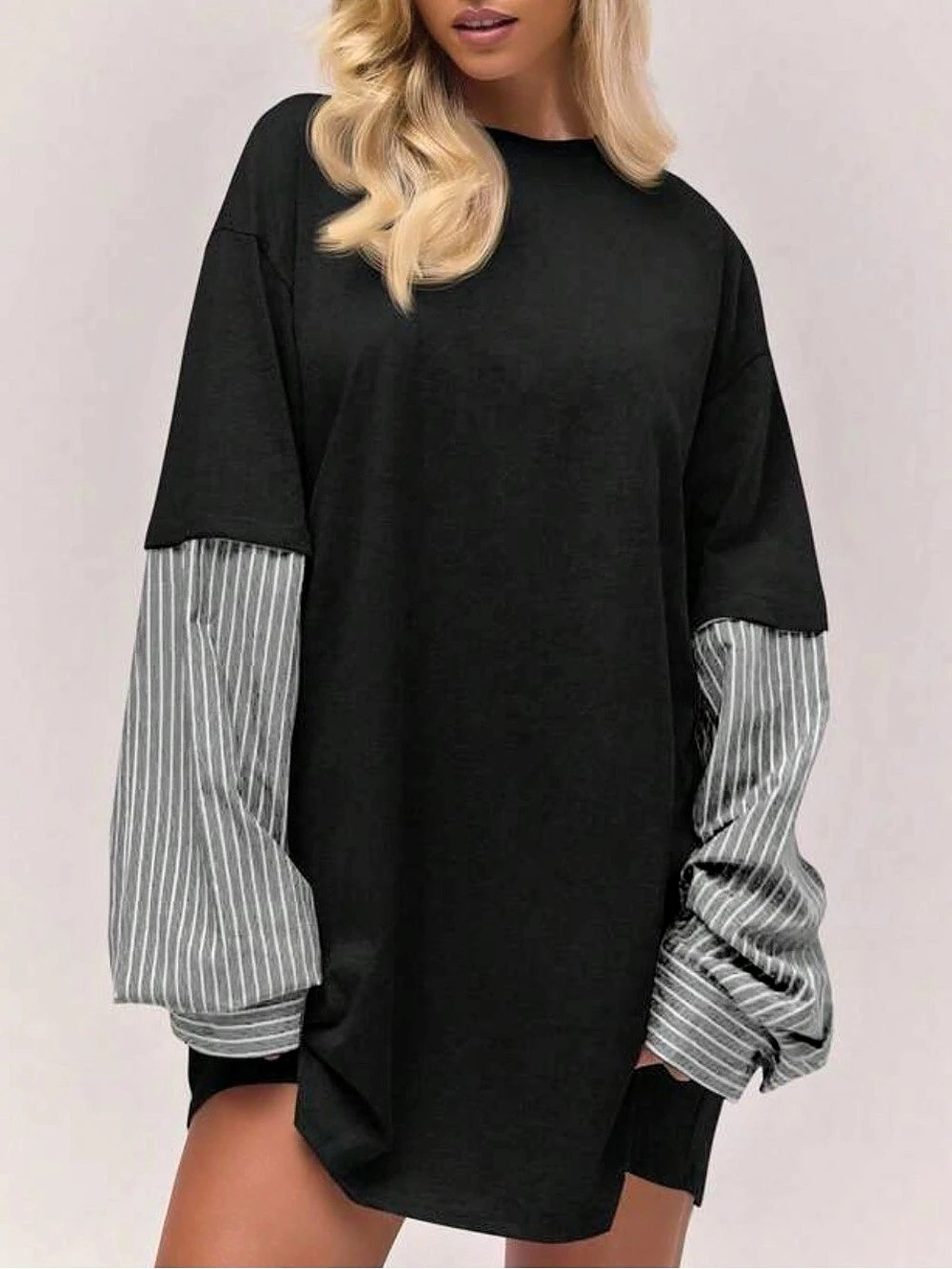 Striped Sleeve Tunic in Black & Gray